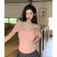 Pink Ice Silk short sleeve knitwear for women 2023 new summer thin design sense niche short top small