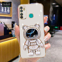 AnDyH Phone Case infinix Hot 9/Hot 9 Pro/Note 7 Lite/X655c/X655/X655D/X655F/X656 6DStraight Edge Plating+Quicksand Astronauts who take you to explore space Bracket Soft Luxury High Quality New Protection Design