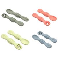 2 Pieces Food-Grade Silicone Baby Feeding Spoon Rainbow Chew Spoon Set Safe BPA Free Weaning Supplies For Baby Shower Ideal Gift Bowl Fork Spoon Sets