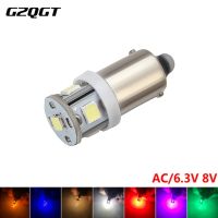 (Premium car)1X 6V 6.3V 8V !! Ultra Bright AC BA9S 2835 5 SMD รถ LED Light หลอดไฟภายในสีขาวสีฟ้าสีแดงสีเหลืองย้อนกลับโคมไฟอ่านหนังสือ