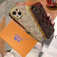 With box Coach Leather Case Iphone 13 12 pro Max 11 Pro Max Xr Xs X 7 8 Plus phone gold side Cover Casing