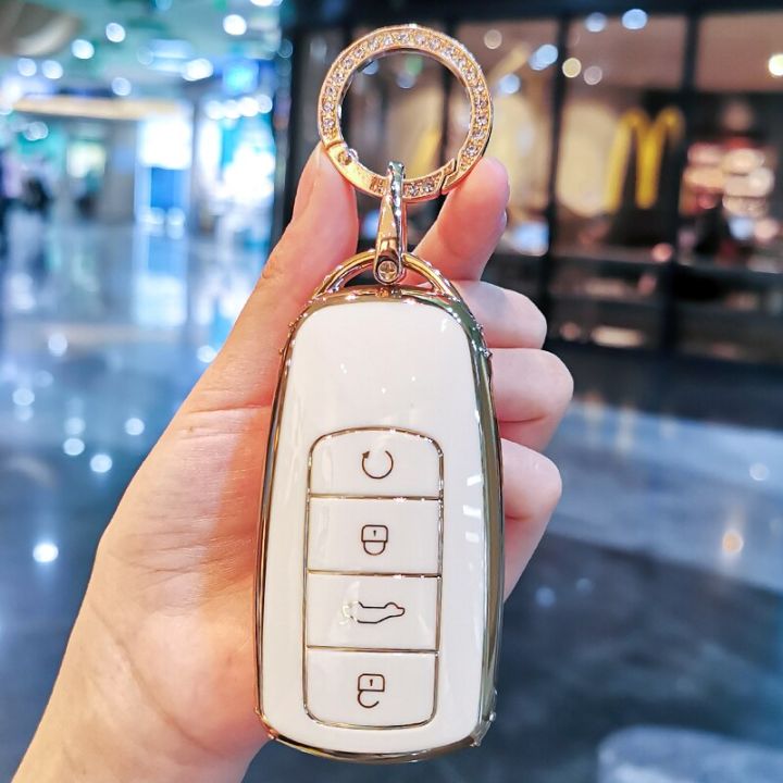 Leather Keychain Remote Key 4 Button Tpu Car Key Case Cover for