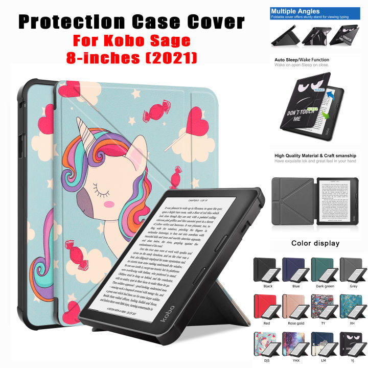 Sleep/Wake] All-new 2021 Kobo Sage Case 8-inches e-Book Readers Fashion  Painted TPU Transformer Flip Stand Solid Color eReader Skin Protection Cover