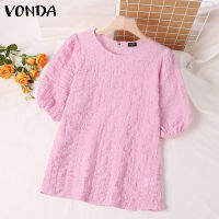 VONDA ฤดูร้อน O คอสบายๆฟองแขนสั้นเนื้อเสื้อด้านบนสั้น (ดอกไม้เกาหลี) 2 #