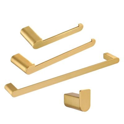 Brushed Gold Accessories Sets 4 Wall Mounted Bar Robe Hooks Toilet Paper Roll Holder Hardware
