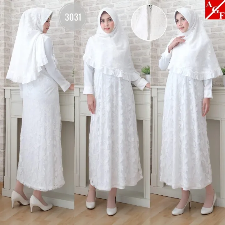Baju Gamis Putih Wanita Baju Umroh Gamis Syari Busana Muslim Wanita Terbaru 3031 Lazada Indonesia