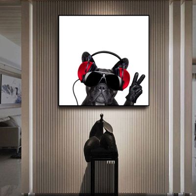 Lovely Dogs Canvas Piantings On The Wall Pictures For Living Room - Dog Listening To Music Posters And Prints Cuadros Wall Decor ซื้อทันทีเพิ่มลงในรถเข็น