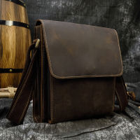 Mens genuine leather messenger bag A4 vintage Crazy horse leather shoulder Bag cowhide magnetic flap Laptop crossbody bag