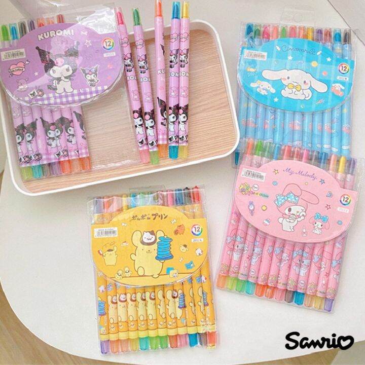 Kuromi Crayon Cute Cinnamoroll Twistup Set Crayons My Melody Pom Pom Purin Student Portable Oil