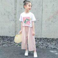 2-14Y Kid Girls suit Korean short sleeve T-shirt top + pants Childrens clothing