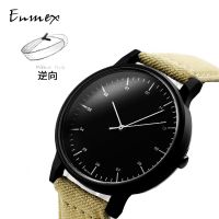 [Aishang watch industry]2021ของขวัญ Enmex ย้อนกลับนาฬิกาข้อมือปฏิทินทวนเข็มนาฬิกากลับเวลาสไตล์ที่เรียบง่ายผ้าใบสายควอตซ์แฟชั่นนาฬิกา