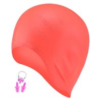 +‘； Long Hair Swimming Caps Men Women Ear Plug Nose Clip Arge Big Silicone Waterproof Girls Diving  Swim Pool Hat Professional