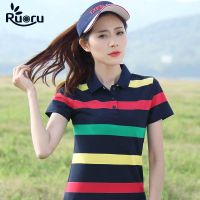 Ruoru เสื้อโปโลแขนสั้นสำหรับผู้หญิง,เสื้อโปโลแขนสั้นเสื้อโปโล Kaus Polo Garis เสื้อโปโลผู้หญิงลำลองฤดูร้อน