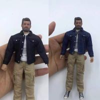 2 Colors 1/12 Scale Trendy Mens Clothes Accessory Uncle Wolf Denim Jacket Coat Jeans T-shirt Model for 6 Inches Action Figure