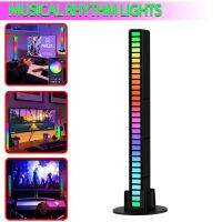 BOKALI 1เซ็ตเสียงเปิดใช้งาน RGB แถบแสง32 LED แบบชาร์จบรรยากาศเพลงจังหวะโคมไฟ