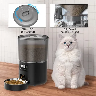 เครื่องจ่ายอาหารแมวอัจฉริยะสำหรับสัตว์เลี้ยง Wi-Fi 4L เครื่องให้อาหารแมวอัตโนมัติพร้อมรีโมทควบคุมเครื่องจ่ายอาหารอัตโนมัติอุปกรณ์บิสกิตสุนัขแมว