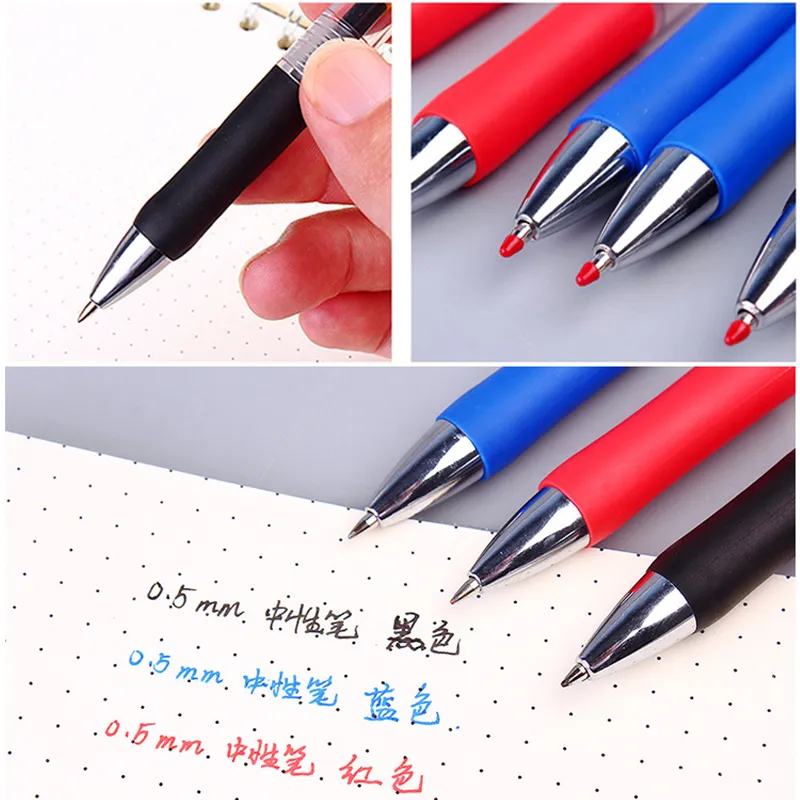 3pcs/set 0.5mm Retractable Gel Pen Stationary Replaceable 