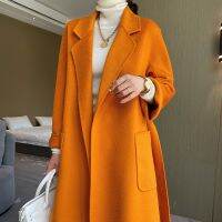 【YD】 Coat Mid-length Loose Wool Female 2023 Fashion Lace-up Bathrobe