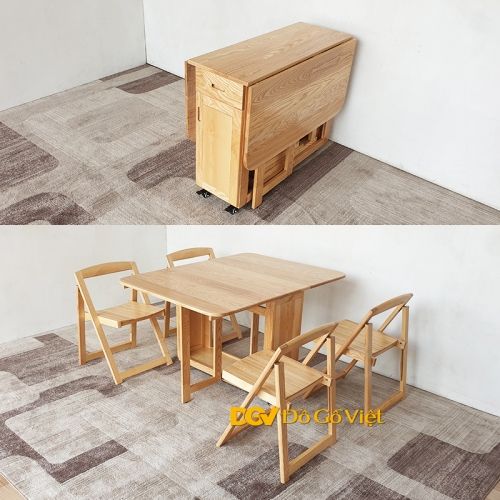 Bàn được thiết kế nhỏ gọn, tiện lợi và dễ dàng di chuyển khi cần thiết. Với chất liệu gỗ tự nhiên, bàn ăn xếp gọn này không chỉ đem lại vẻ đẹp giản dị mà còn giúp cho không gian sống của bạn trở nên gọn gàng và tiện nghi hơn.