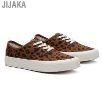 Jijaka Women Canvas Shoe  Lace Up Design Comfortable Leopard Print Canvas Shoe Reinforced Heel Breathable Retro  for Shorts