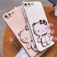 Folding Makeup Mirror Phone Case For IPhone 6 6S Plus 7 8 Plus SE2020 X XS Max XR  Case Fashion Cartoon Cute Cat Multifunctional Bracket Plating TPU Soft Cover Casing