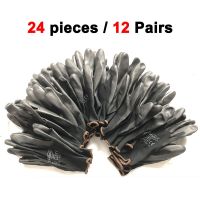 24 Pieces/12 Pairs Black Nylon Knitted Liner Dipped PU Nitrile Palm Electronic Anti-Static Safety Protective Work Gloves Man