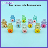 QUANSEN 2pcs CUTE Luminous Rabbit เรซิ่นเครื่องประดับน่ารักการ์ตูนดอกไม้กระต่ายเครื่องประดับ