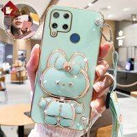 เคส C20 30A Narzo 20 Narzo สำหรับ C15 Realme,C11เคสมือจับสำหรับโทรศัพท์มือถือกระจกแต่งหน้ากระต่าย3D น่ารักแฟชั่นเคสหลังเคลือบด้วยซิลิโคนป้องกันการตกพร้อมสายคล้องแบบคาดตัว