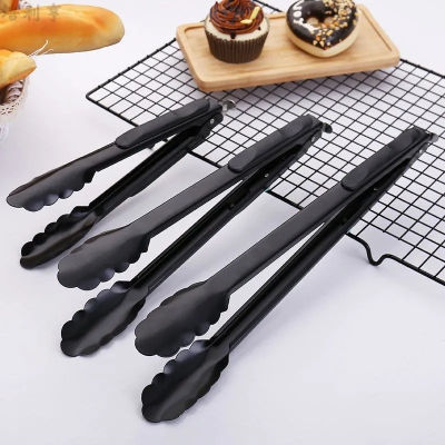 9/12/14 Inch 9/12/14 Inch Stainless Steel Food Tongs Barbecue Black Tong Bread BBQ Salad Tongs Cook Party Buffet Clips Kitchen Accessories
