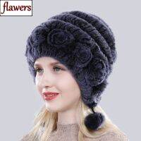 【YD】 Soft Knitted Rex Fur Hat Russia Caps Warm Real Hats