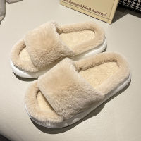 2021 thick Fluffy Fur Furry EVA Platform Slides Home Women Slippers Warm Plush Slippers Non-slip Flip Flops Outdoor Indoor Shoes