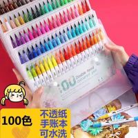 ชุดสีปากกาสองหัวตะขอหลากสีปากกาสีน้ำ12สี-100การวาดเส้นการติดตามเครื่องหมายหัวนุ่มบริการที่มีคุณภาพ