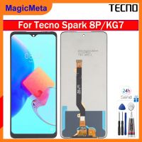 MagicMeta จอแท้สำหรับ Tecno Spark 8P/KG7ชิ้นส่วนจอสัมผัสแอลซีดีของเครื่องแปลงดิจิทัลอะไหล่ LCD พร้อมกรอบกลางสำหรับ Tecno Spark 8P KG7