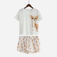 Cute Pajama Sets Cotton Chihuahua Print Crop Top + Shorts 2 Pieces Set Dog Pajamas Loose Top Elastic Waist Lounge pijamas S61003