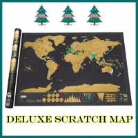 Travel Deluxe Scratch off แผนที่ลบสีดำ World mapa สำหรับเด็ก Traveller ภูมิศาสตร์ Novelty ของขวัญสร้างสรรค์โปสเตอร์ผนัง mundi rascar