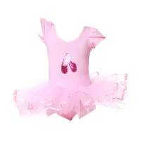 ChildrenS Dance Wear Performance Korean Version Of The Princess Dress Summer Short-Sleeve Practice Pink Embroidered One-Piece Dress