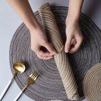 5  2  1 ชิ้น Placemats รอบ, 18  36 ซม. หวายสาน Chakra Jute Mat, แก้วเครื่องดื่ม Coasters, ตกแต่งตารางและอุปกรณ์เสริม, เครื่องครัว - Faewer