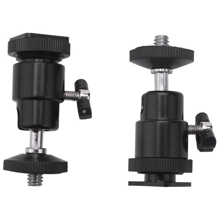 mini-ball-head-2-pack-with-hot-shoe-mount-adapter-360-degree-1-4-inch-small-ball-heads-lightweight-swivel-micro-ballhead-for-dslr-camera-camcorder-flash-light-stand-tripod