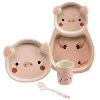 Kids Plates And Bowls Sets 4pcs Cartoon Pig Dinnerware Set for Kids Dinnerware Set Includes Plate Bowl And Utensil Tableware for Kids Dinnerware improved