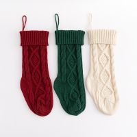 Large Knitted Christmas Stockings Decoration 46cm Xmas Gift Bag Fireplace Ornament Santa Elk Socks Xmas Lovely Gift Bag Red