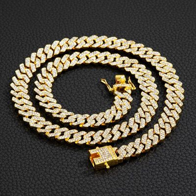 【CW】13mm Miami Prong Set Cuban Chains Necklace For Men Gold Silver Color Hip Hop Iced Out Paved Bling CZ Rapper Necklace Jewelry