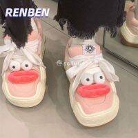 ❂ RENBEN น่ารักคลื่นหนาแต่เพียงผู้เดียวขนมปังรองเท้าสําหรับผู้หญิงป๊อปเปลี่ยนไส้กรอกปากอเนกประสงค์ลําลองเพิ่มรองเท้ากีฬาลําลอง