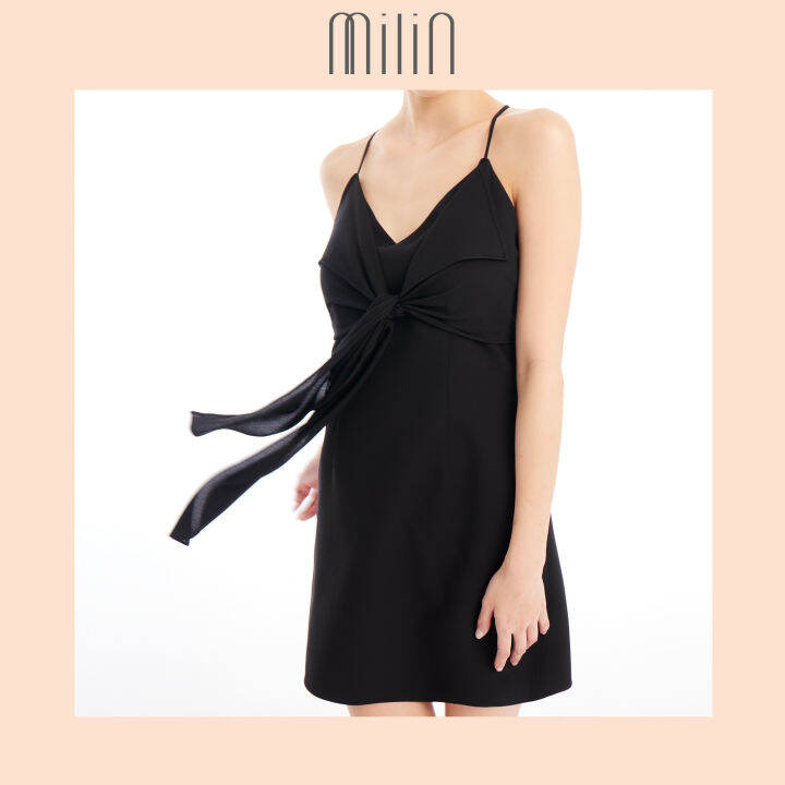 milin-knotted-v-neck-mini-dress-เดรสสั้นสายเดี่ยวคอวีผูกหน้า-great-dress