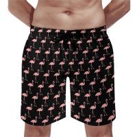 Animal Silhouette Board Shorts ฤดูร้อนสีชมพูฟลามิงโกฮาวายกางเกงขาสั้นบอร์ดบุรุษกีฬาแห้งเร็วกางเกงว่ายน้ำที่กำหนดเอง