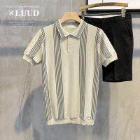 Luud เสื้อโปโลถักสําหรับผู้ชายผ้าไหมแขนยาวสีคมชัดมีระบายอากาศ