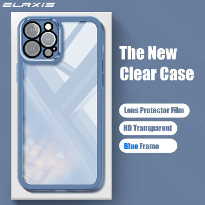 ELAXIS สีฟ้าแพคเกจเต็มกับฟิล์มเลนส์ IPhone 14 Plus 14 Pro Max 13 12 11 Pro Max XR XS X 6 6S 7 8 Plus เคสโทรศัพท์ SE E5-1ปลอกอ่อนโทรศัพท์โปร่งใสบางเฉียบ