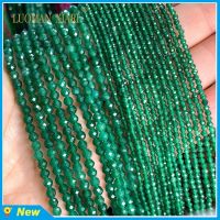 Natural Stone Beads Faceted Emerald Green Chalcedony Round Loose Spacer Bead For Jewelry Making DIY Bracelet Necklace 2-4MM