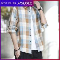 MOQOOL เสื้อผู้ชายเกาหลีรุ่นเทรนด์ลายสก๊อตพิมพ์ลายใหม่หลวมหล่อผู้ชายทำงานเสื้อแจ็คเก็ตเสื้อด้านบน