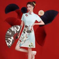 Jodie Cheongsam กระโปรงในปี2022,หญิงใหม่ทอดถนนสั้นปรับปรุงชุด Cheongsam สีแดง