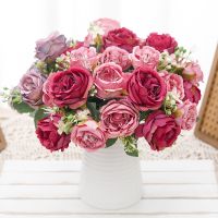 【hot】 Artificial Silk Bouquet falsificadas Rosa Vermelho Alta Qualidade Decoração de Casa Casamento De Vaso Falso Artesanato